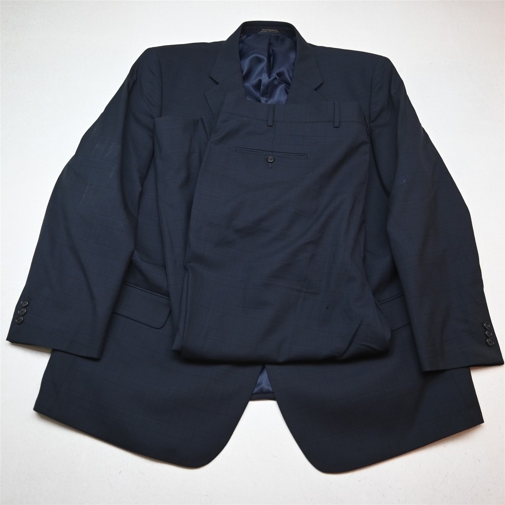 Bespoke 50R 48x29 Blue Plaid Wool Aldo Mens Jacket Pants Suit